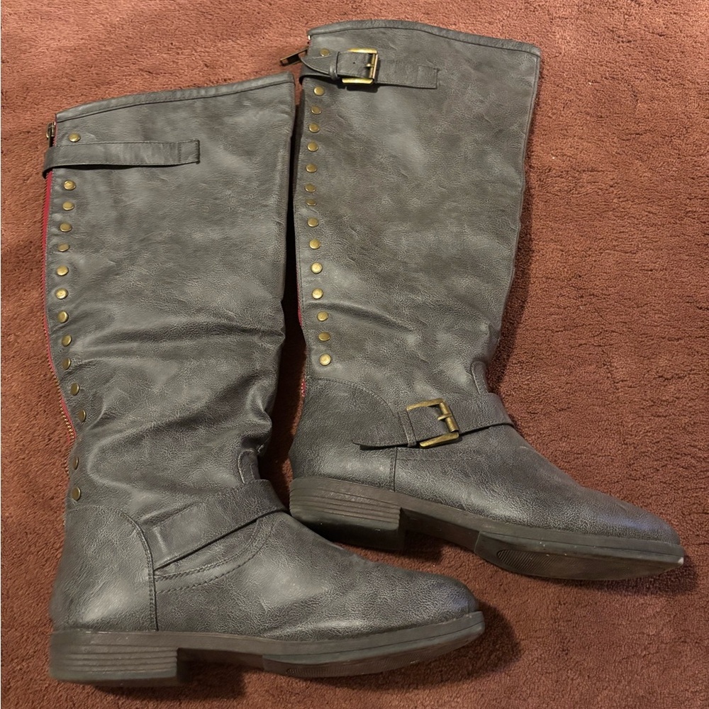 Gray Knee-High Boots